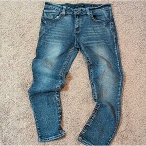 Stitches & Rivets Straight Fit Blue Denim Jeans Button Zip 5-Pocket